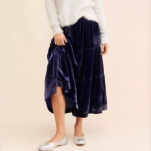 by Anthropologie Somerset Velvet Maxi Skirt in Blue - 1X